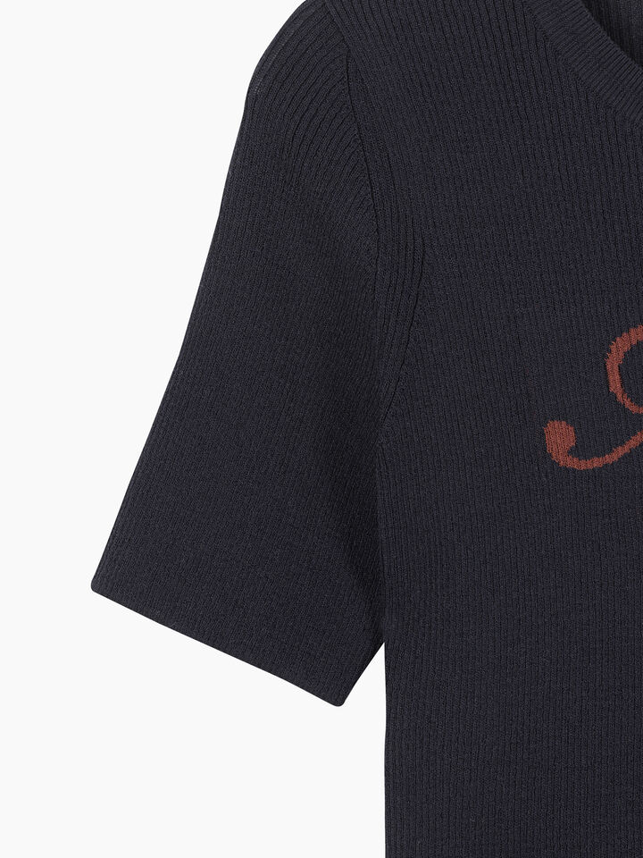 Dark blue sweater with text - null - Dark Blue | Sisley K image number 4